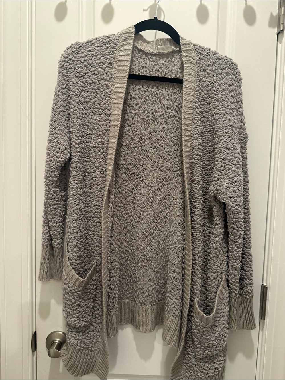 MARINA Textured Open-Front Cardigan in Light Gray